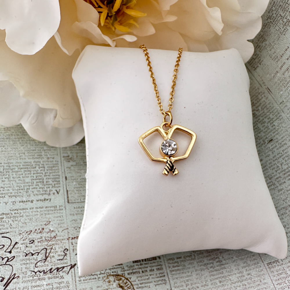 Pickleball Double Paddle CZ Necklace - Gold | Born to Rally