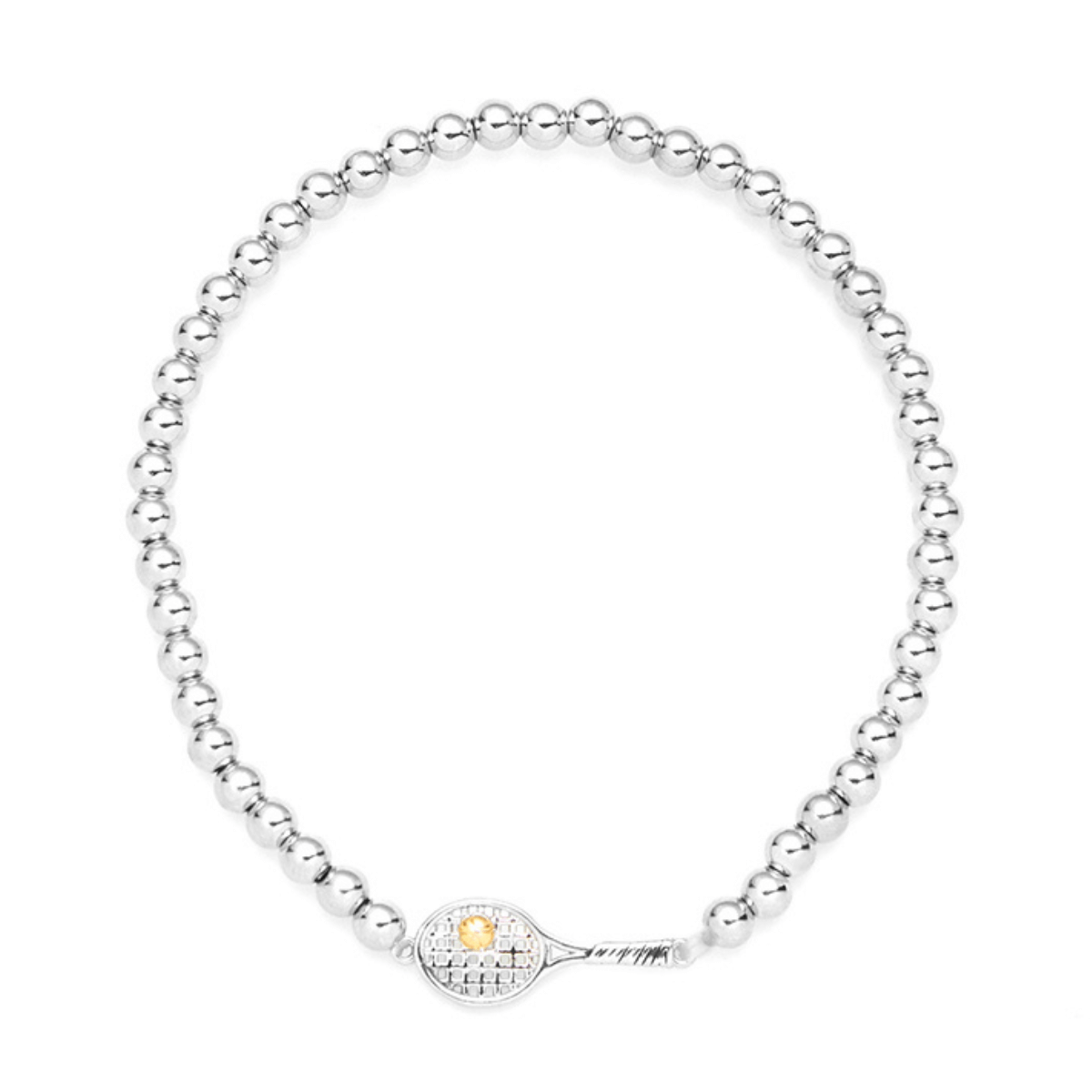 Beaded Tennis Bracelet with a Racket Charm Silver Born to Rally