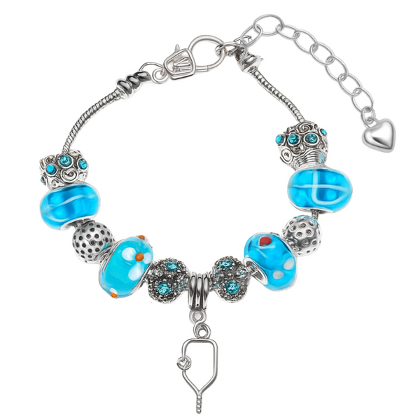 Blue Pickleball Charm Beaded Bracelet
