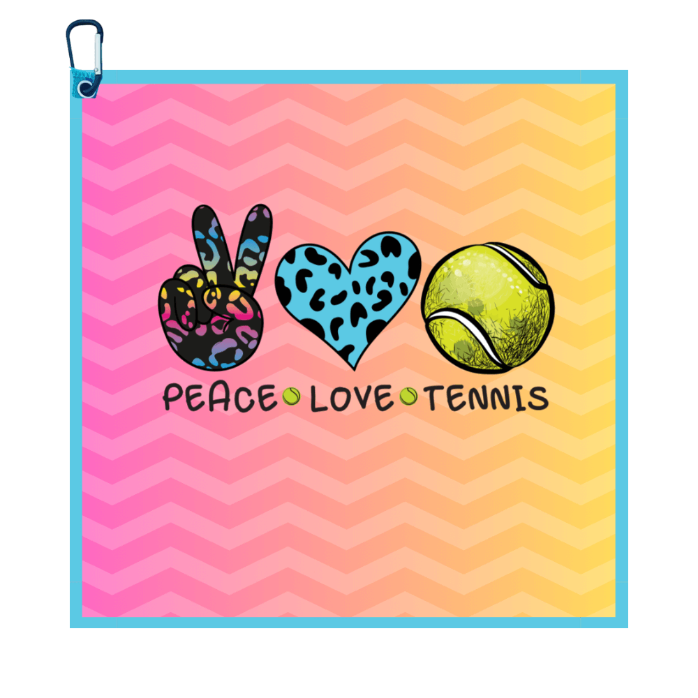 Peace Love Tennis Towel- Microfiber & Cotton Athletic Towels with Carabiner Clip