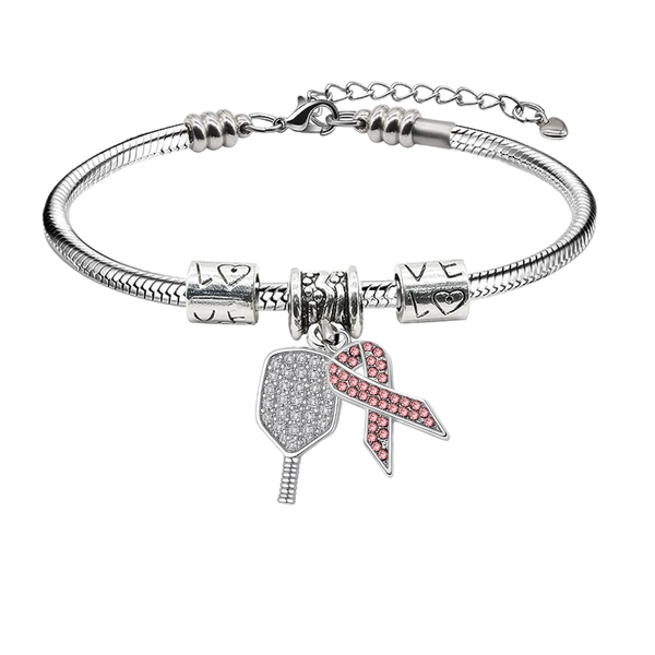 Pickleball Breast Cancer Ribbon Snake Chain Bracelet
