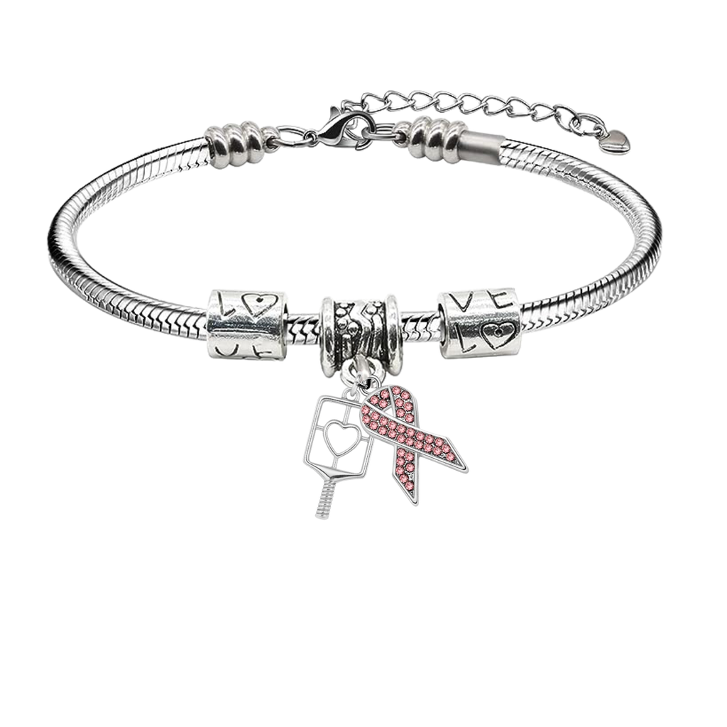 Pickleball Breast Cancer Ribbon Snake Chain Bracelet