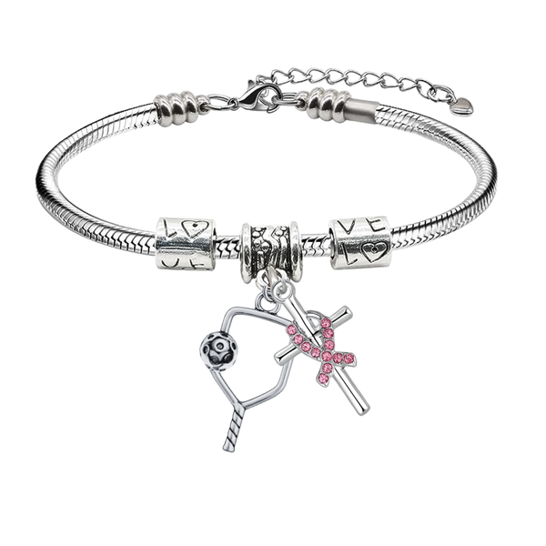 Pickleball Breast Cancer Snake Chain Bracelet