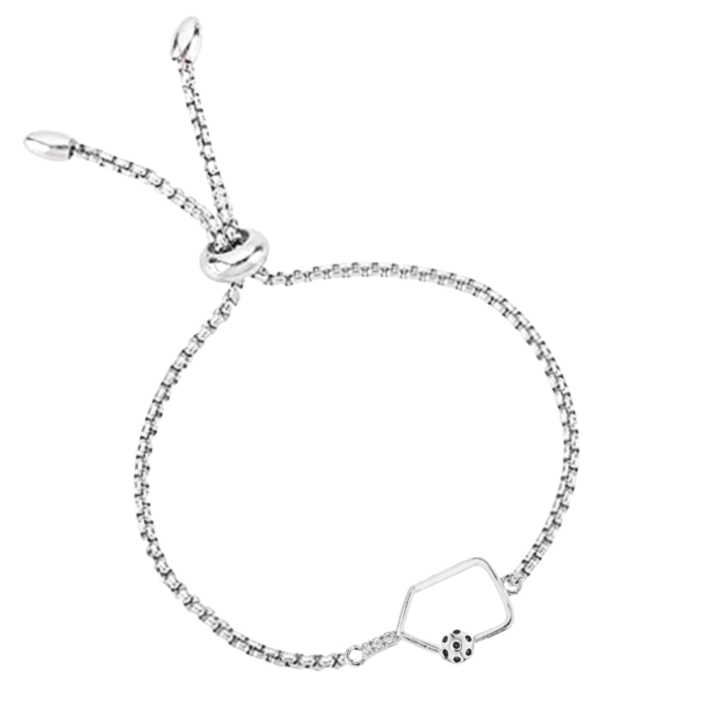 Silver Pickleball CZ Adjustable Bracelet