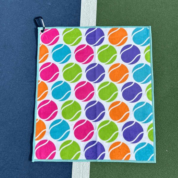 Tennis Balls Towel- Microfiber & Cotton Athletic Towels with Carabiner Clip