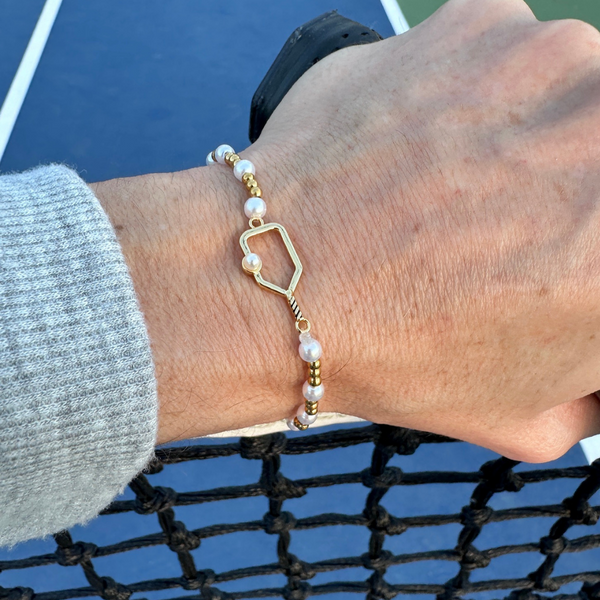 Two Tone Pickleball Pearl Beaded Bracelet