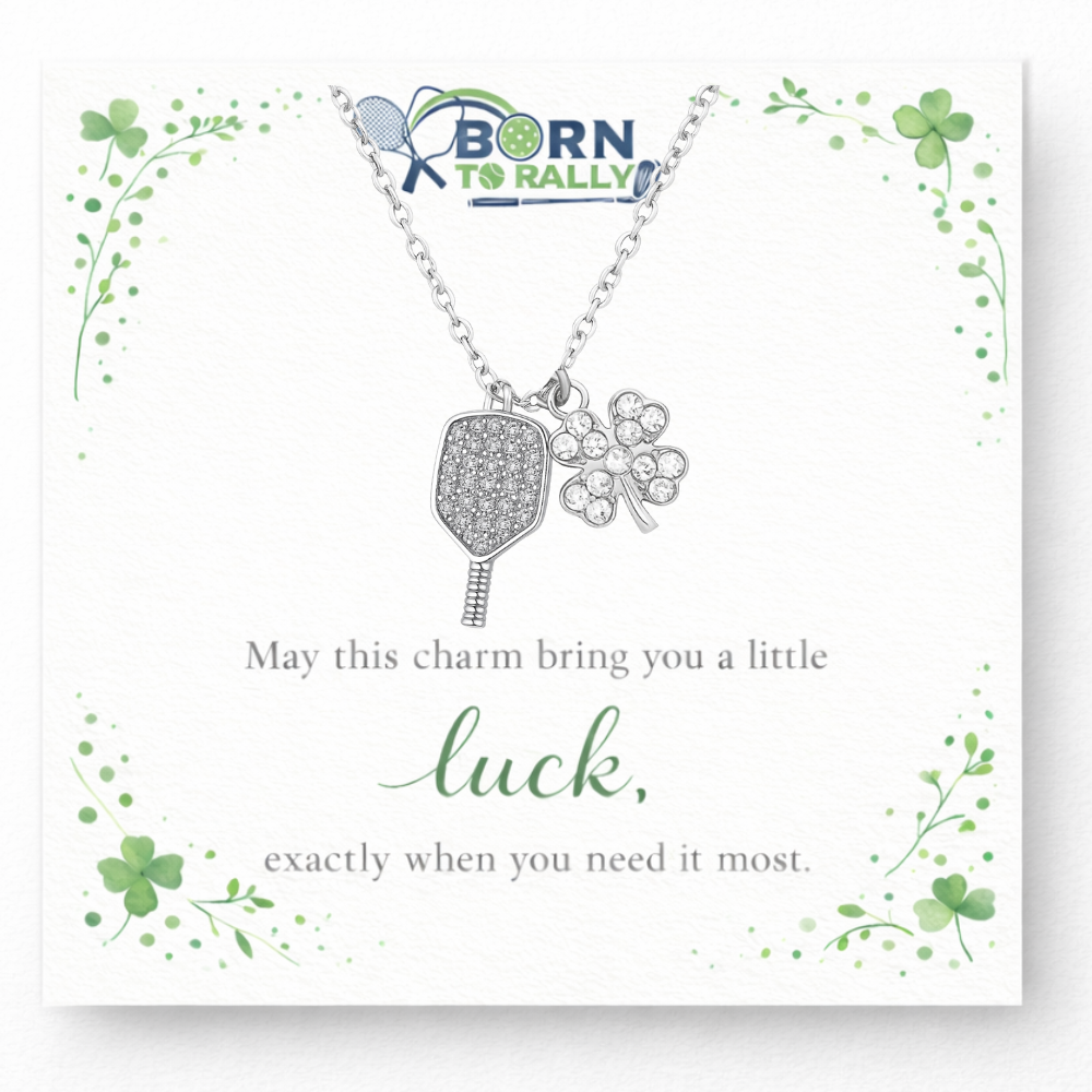 Pickleball clover lucky charm necklace