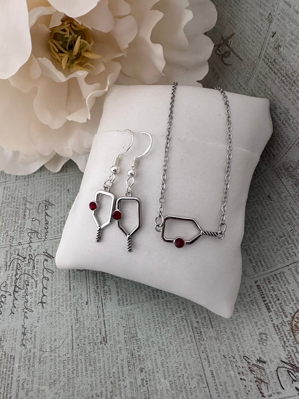 Pickleball Birthstone Connector Necklace and Earrings Gift Set
