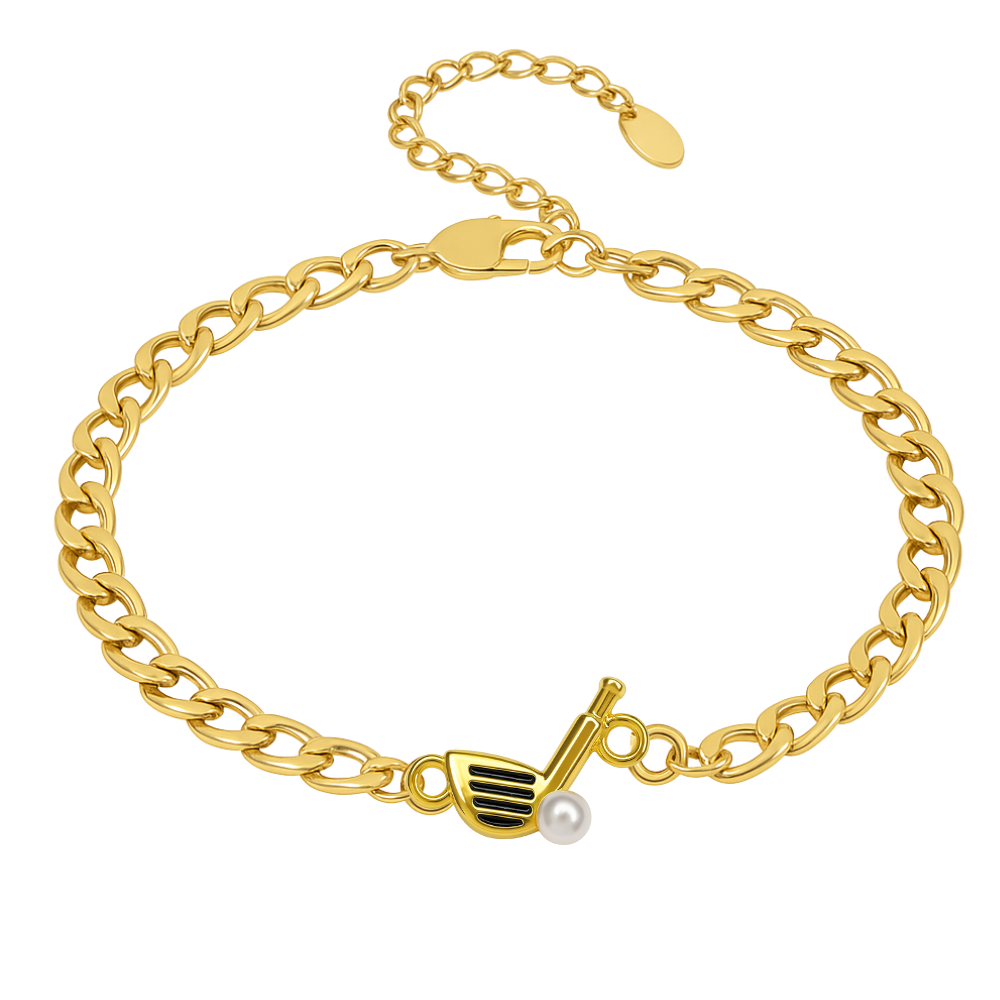 Gold Curb Chain Golf Club Bracelet - Born to Rally