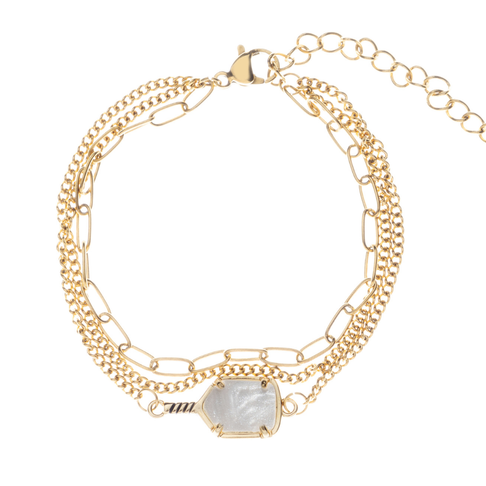 Pickleball Mother of Pearl Multi Strand Chain Bracelet - Pick Color