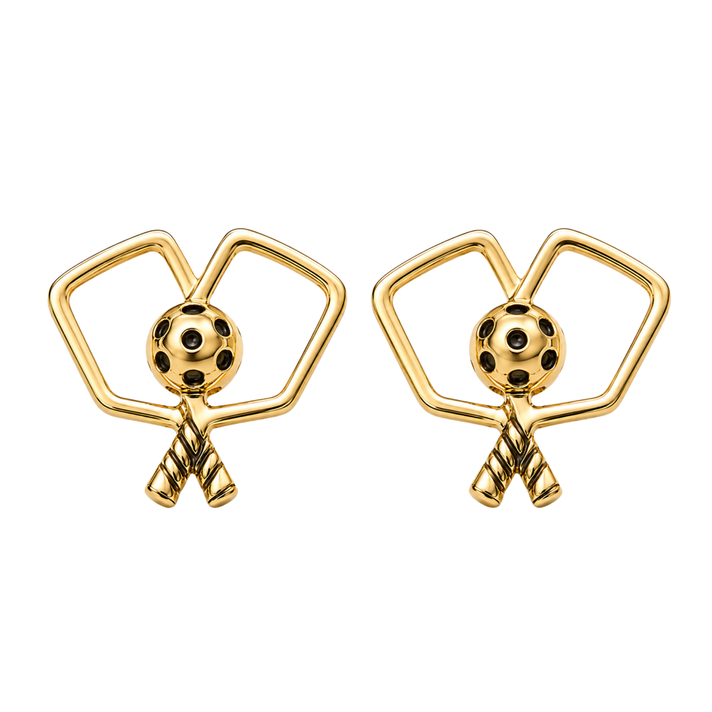 Gold Double Pickleball Paddle Stud Earrings