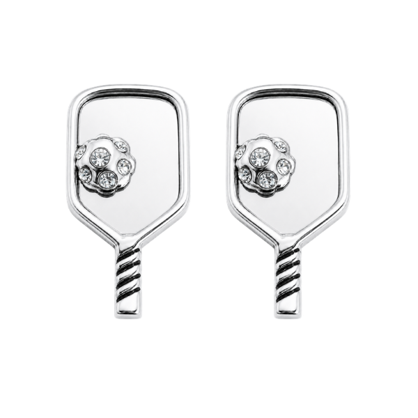 Silver Pickleball Paddle Stud Earrings
