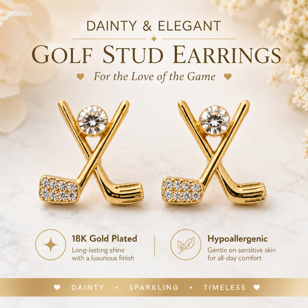 Golf CZ Stud 18K Plated Earrings- Pick Color
