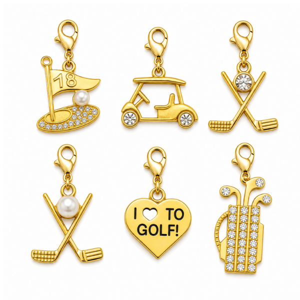 Gold Golf Clip On Charms