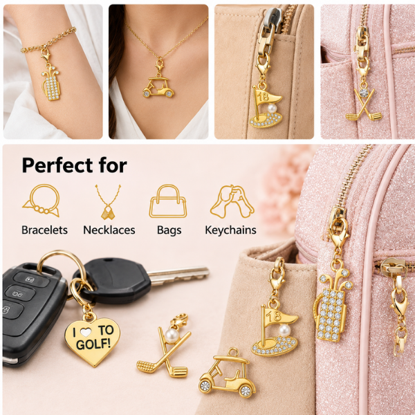 Gold Golf Clip On Charms