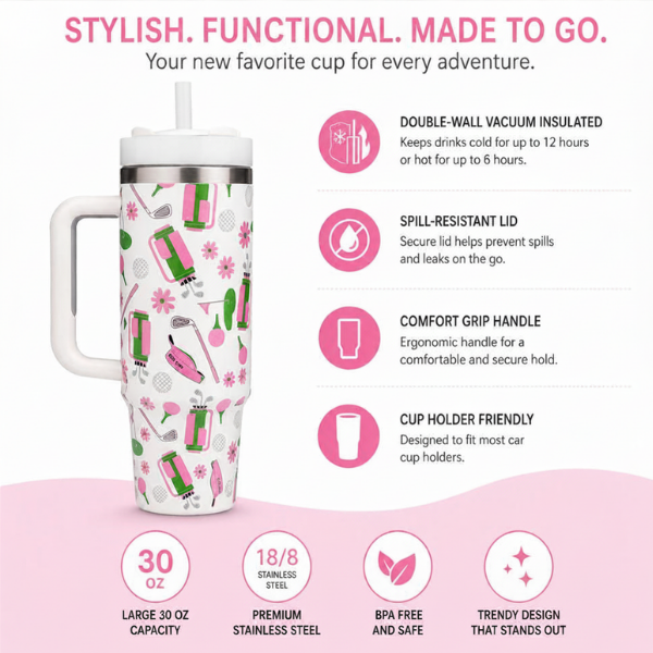 Par-Tee in Pink Golf Tumbler 30oz