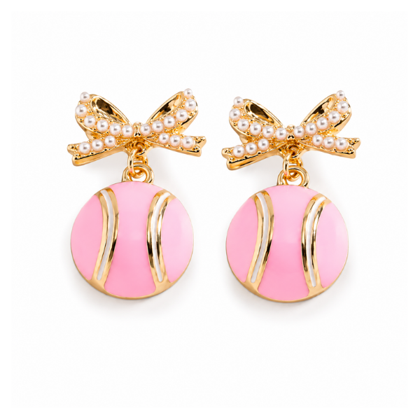 Pink Pearl Tennis Bow Earrings