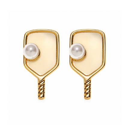 Gold Pickleball Pearl Stud Earrings