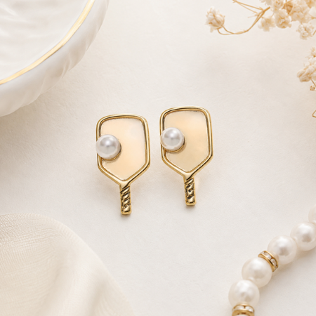 Gold Pickleball Pearl Stud Earrings
