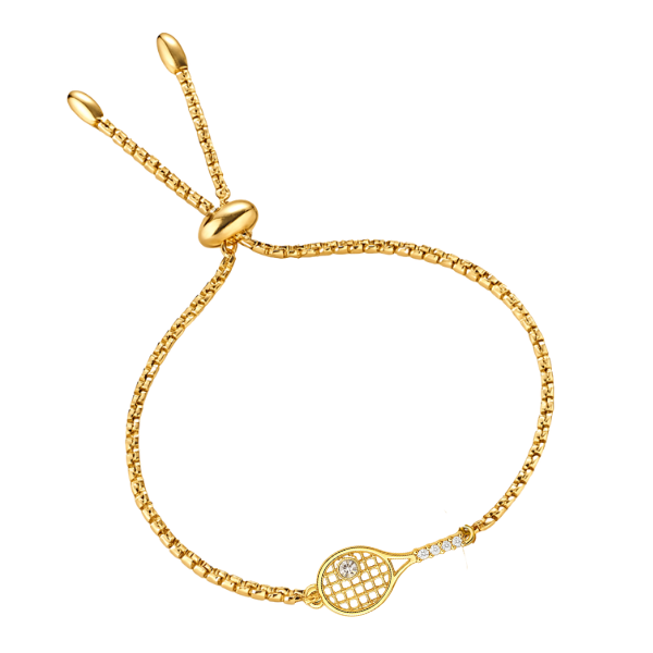 Gold Tennis Racket Adjustable Bracelet