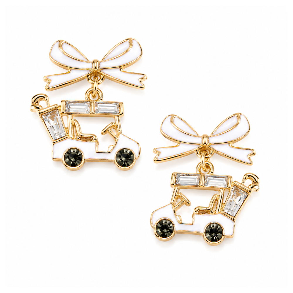 Golf Cart Ribbon Bow CZ Earrings