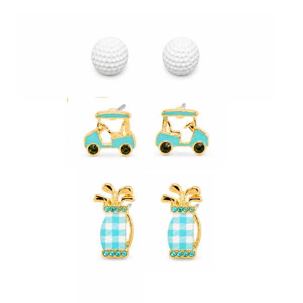 Golf Argyle Earrings- 3 pc Set