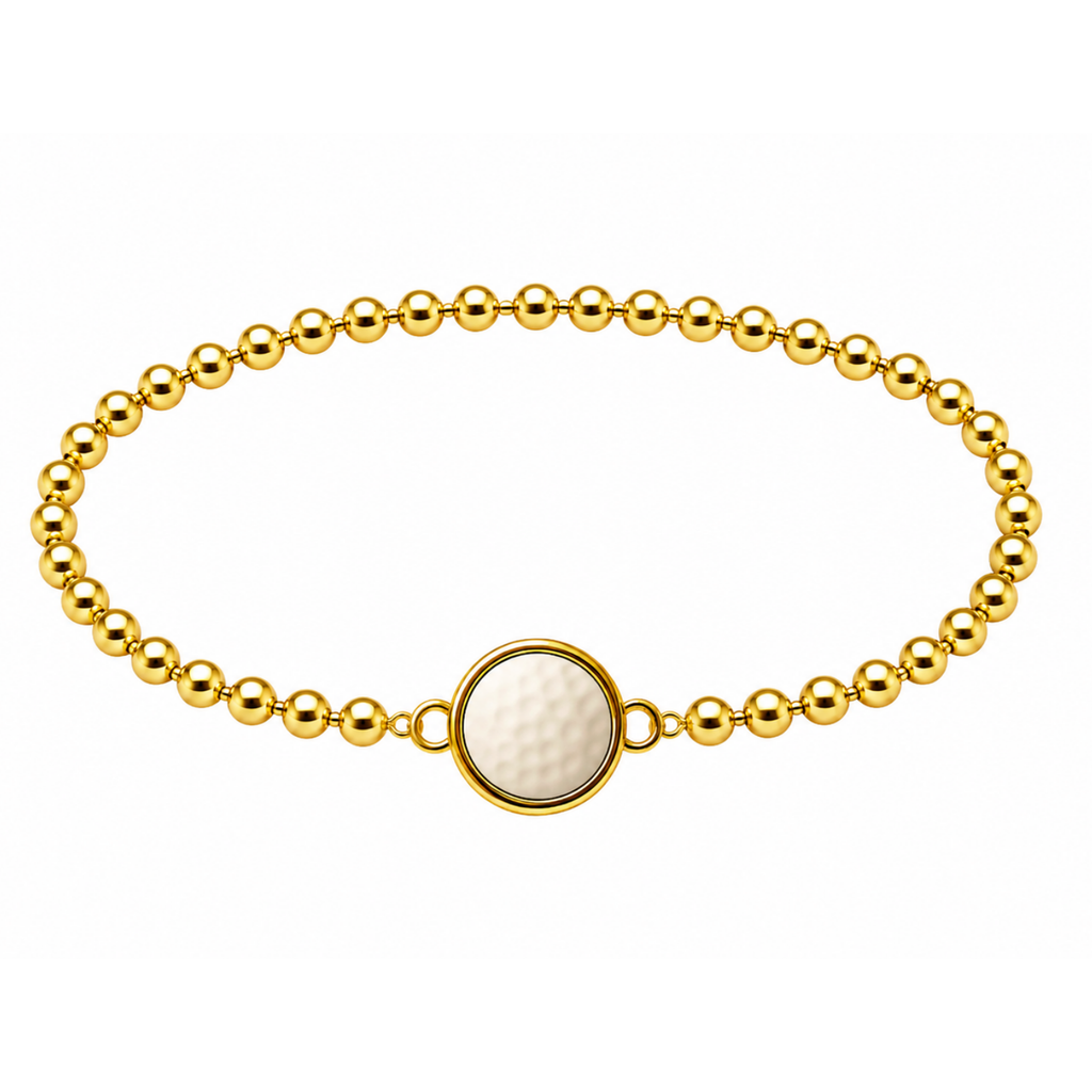 Golf Ball Pearl Gold Beaded Bracelet