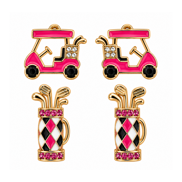 Golf Cart and Bag Stud Earrings - 2 pairs Pick Color