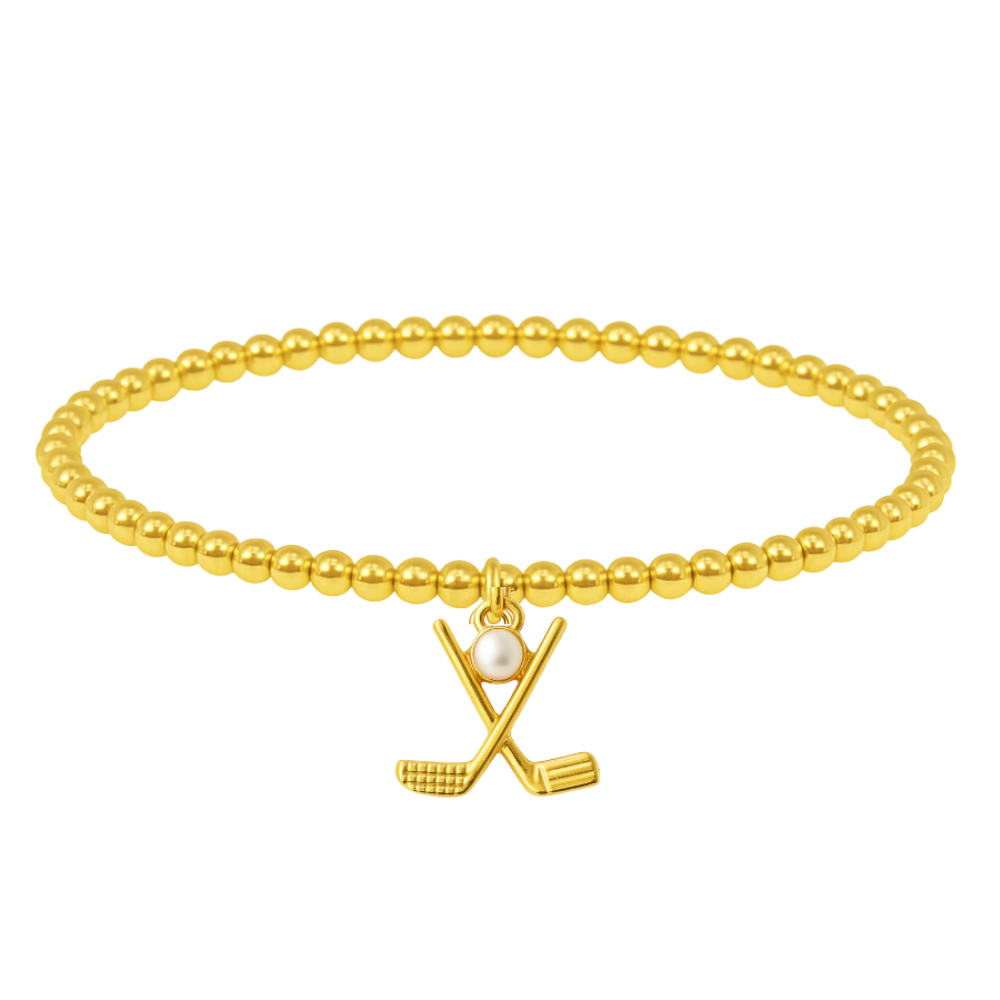 Gold Golf Beaded Hanging Charm Bracelet