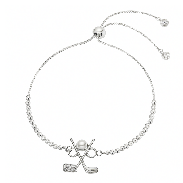 Golf Silver Beaded Charm Slider Bracelet