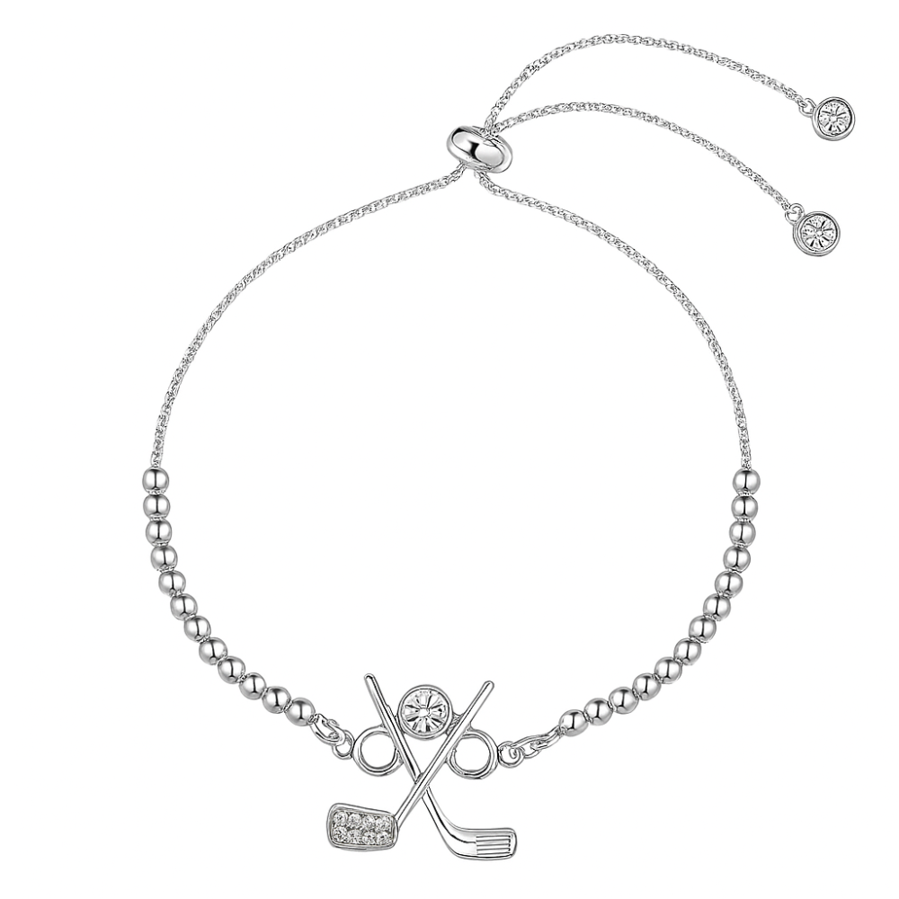 Golf Silver Beaded Charm Slider Bracelet