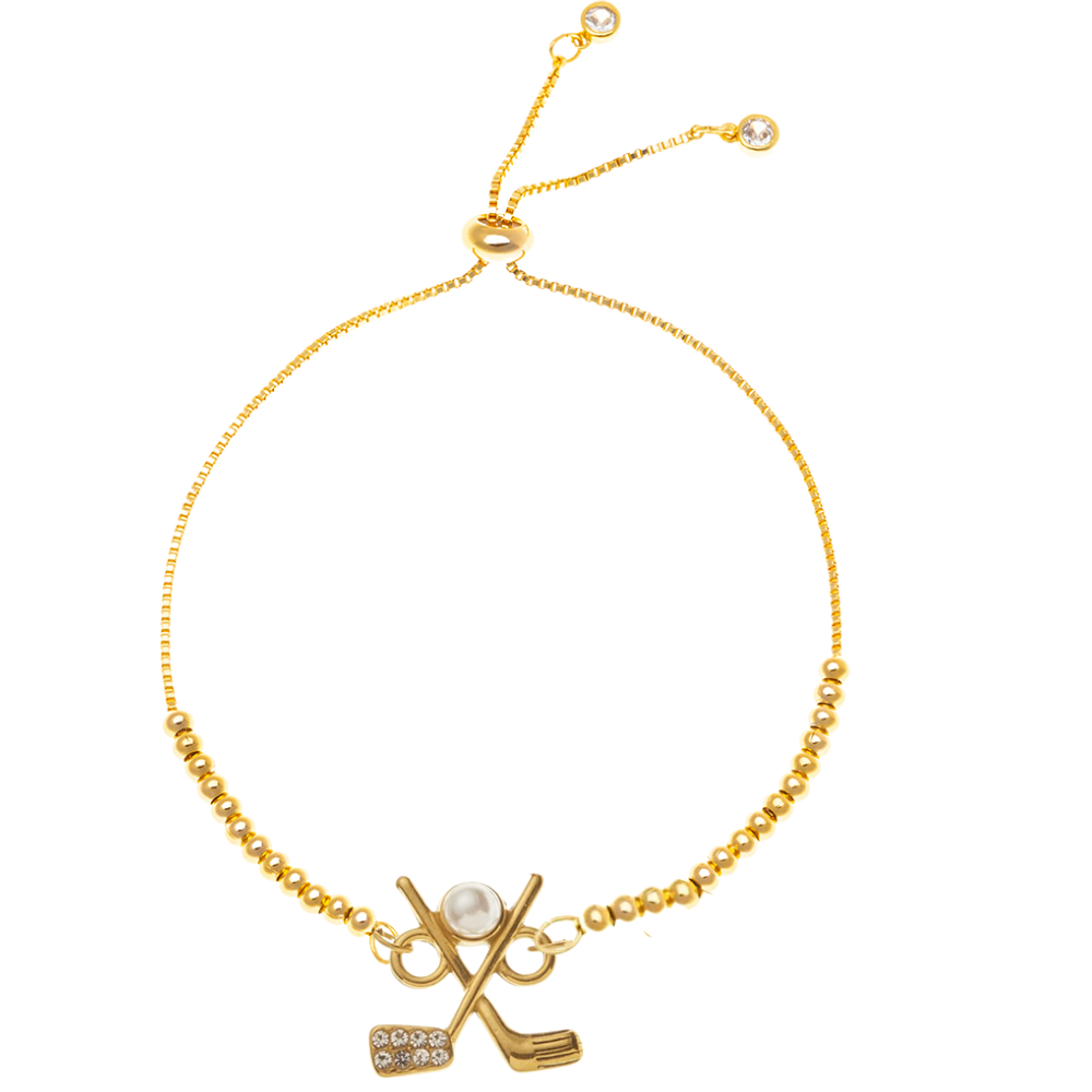 Golf Gold Beaded Charm Slider Bracelet