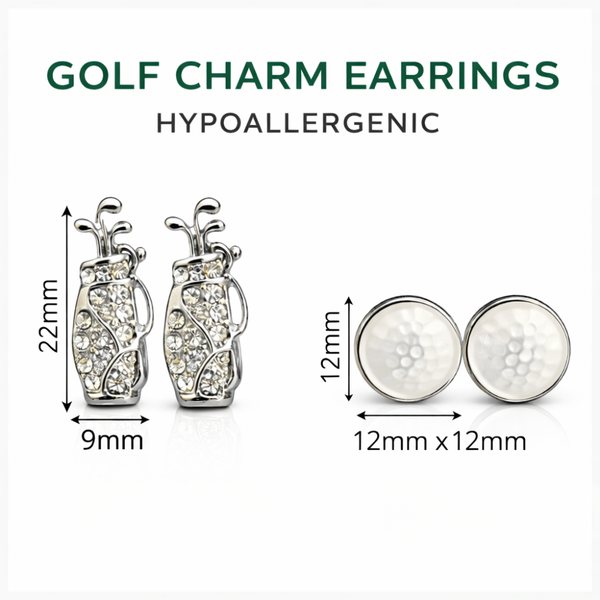 Silver Golf Bag and Golf Ball Stud Earrings Set