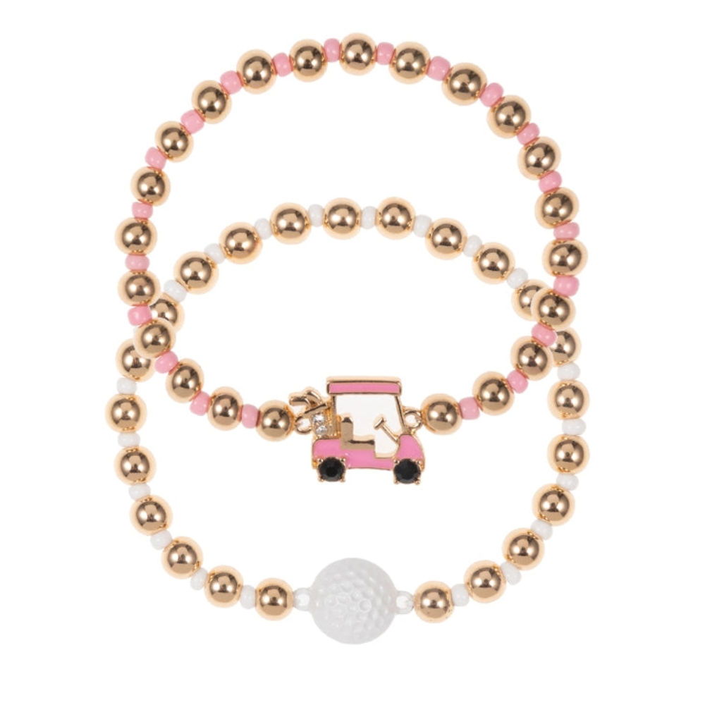 Golf Cart Enamel 2 Set Stretch Bracelet Set