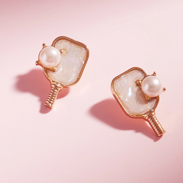 Pickleball Shimmery Pearl Post Stud Earrings