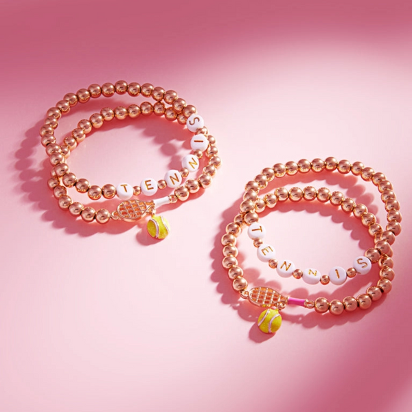 Tennis Racket Enamel 2 Set Stretch Bracelet Set