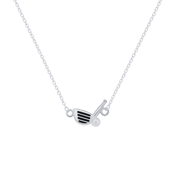 Gold Golf Iron Club Necklace with Pearl Ball Charm