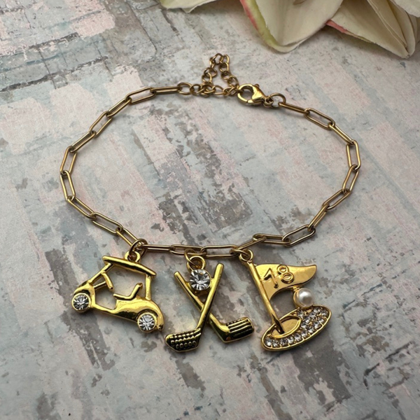 Golf Paperclip Charm Bracelet