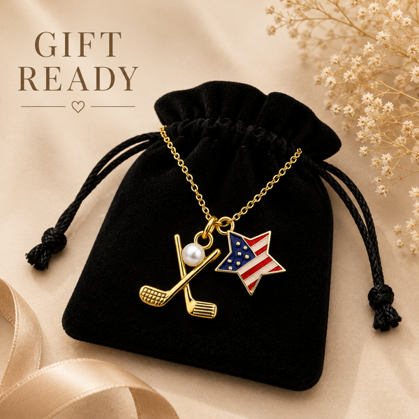 Golf Pearl USA Flag Gold Necklace