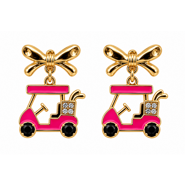 Golf Cart Ribbon Bow Rhinestone Earrings - Pick Color