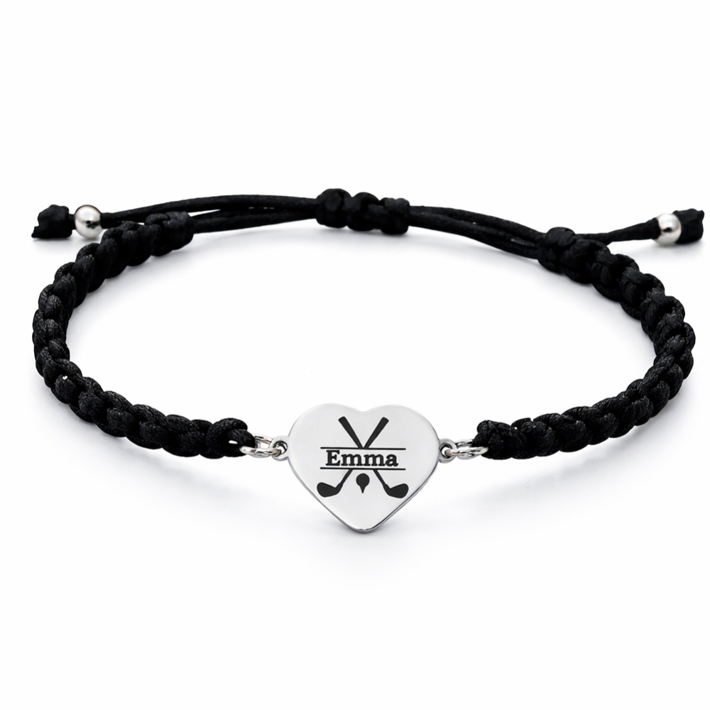 Personalized Engraved Golf Heart Rope Bracelet