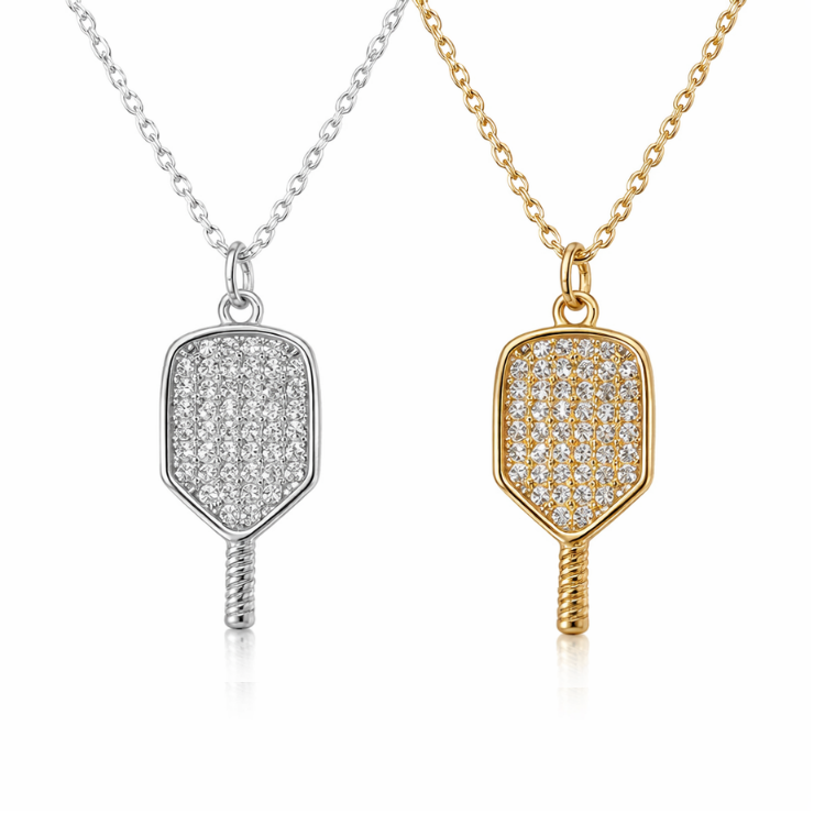 Pickleball CZ Paddle Necklace - Pick Color