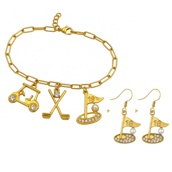 Golf Flag Bracelet & Earrings Set