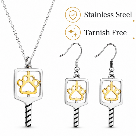 Pickleball Paw Print Jewelry Set