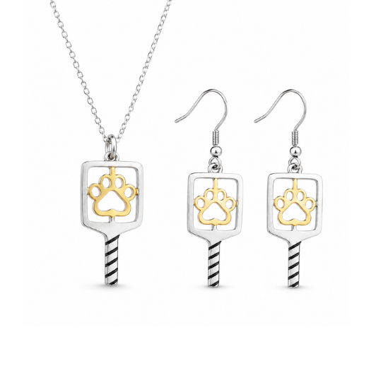 Pickleball Paw Print Jewelry Set