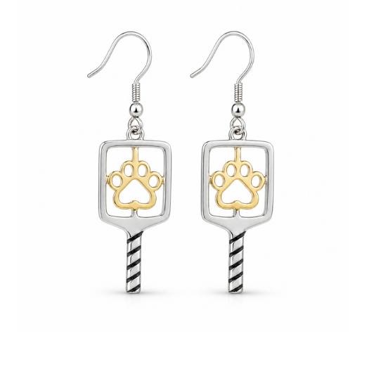 Pickleball Paw Print Dangle Earrings