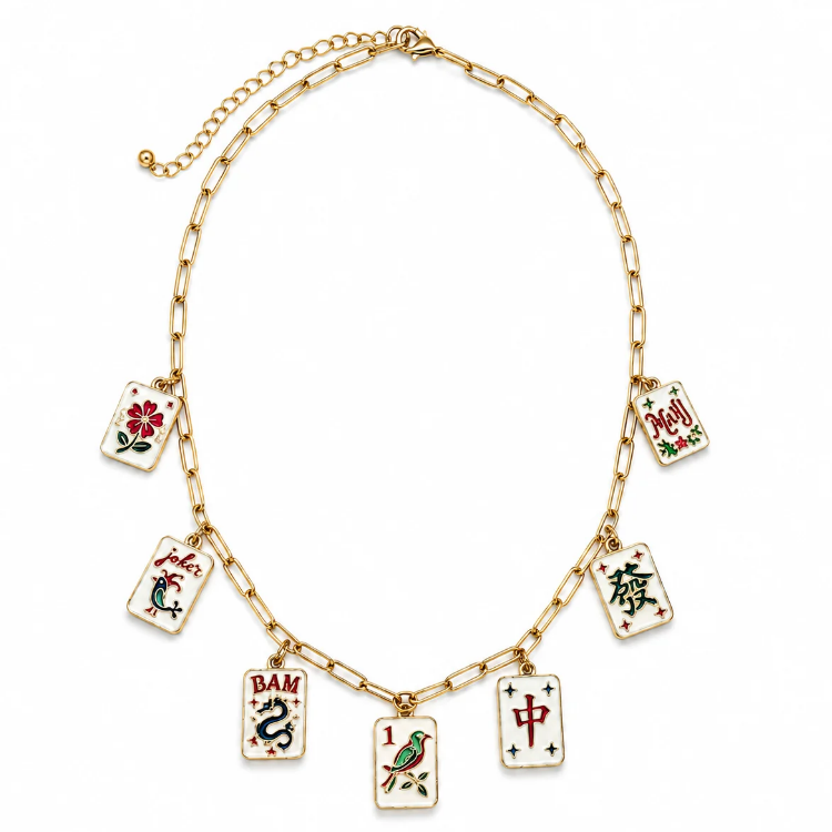 Mahjong Charm Paperclip Necklace