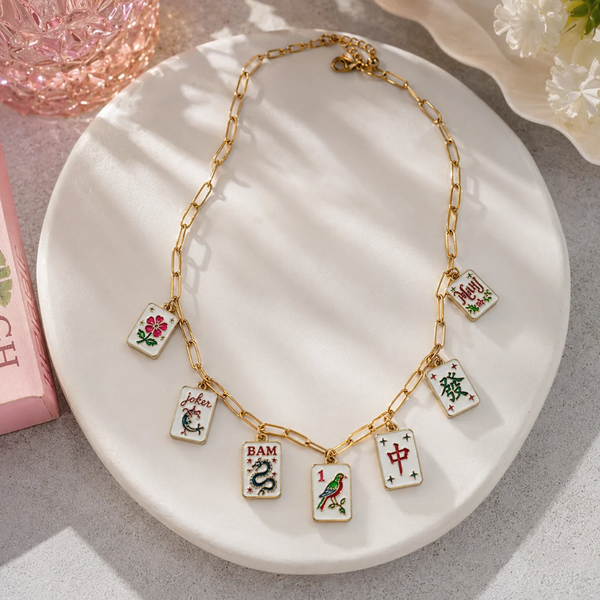 Mahjong Charm Paperclip Necklace