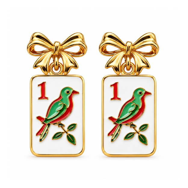 Mahjong Tile Bow Earrings