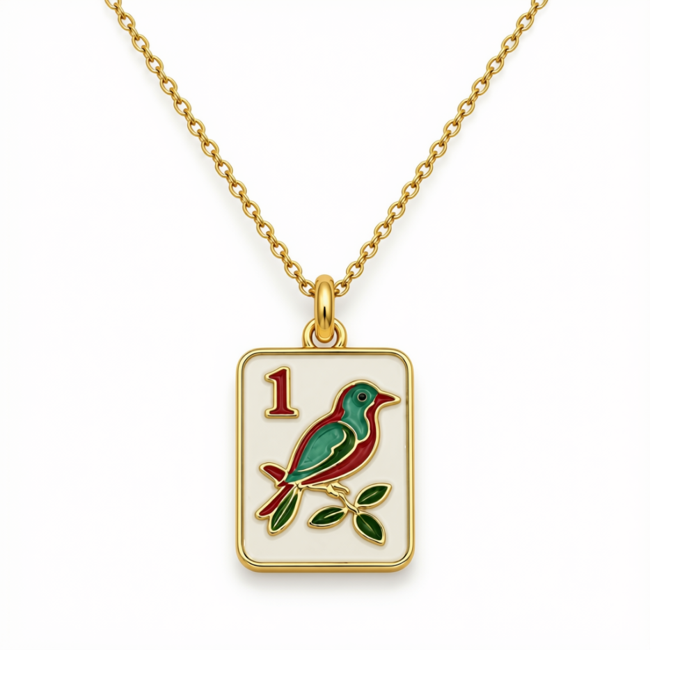 Mahjong  Bam Bird Tile Necklace